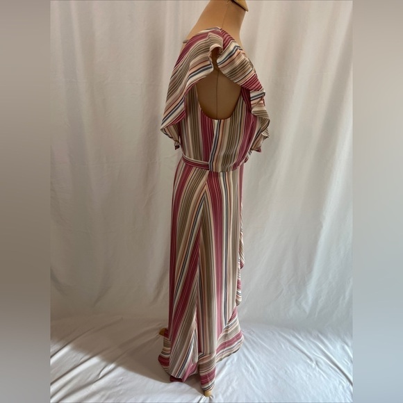 Leith Striped Ruffle Wrap Dress - Picture 3 of 8